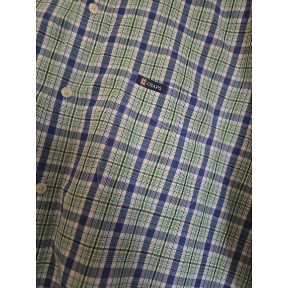 Mens Dress Shirt Chaps 2XT 2X Button Down Light Green Spring Plaid Short Sleeve - Picture 10 of 15